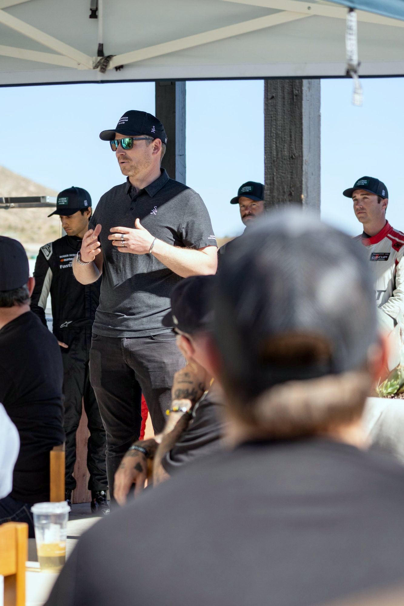 Alex Waters briefing drivers at a Singer Drivers Club event